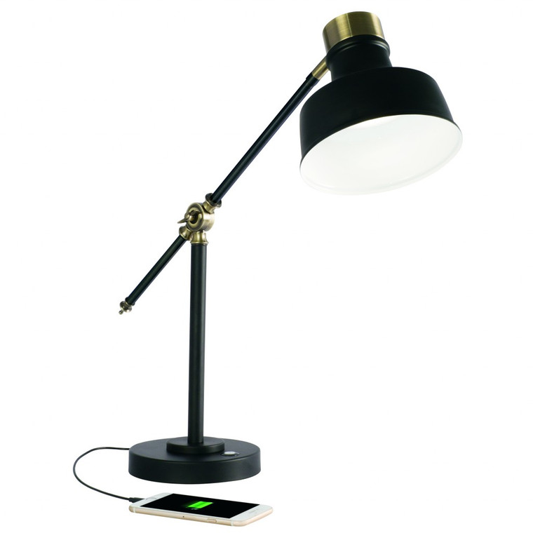 Homeroots Matte Black And Antiqued Brass Led Adjustable Desk Lamp 402192