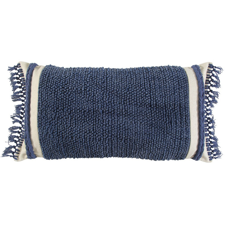 Homeroots Blue Braided Stripe Macrame Fringe Lumbar Pillow 403438
