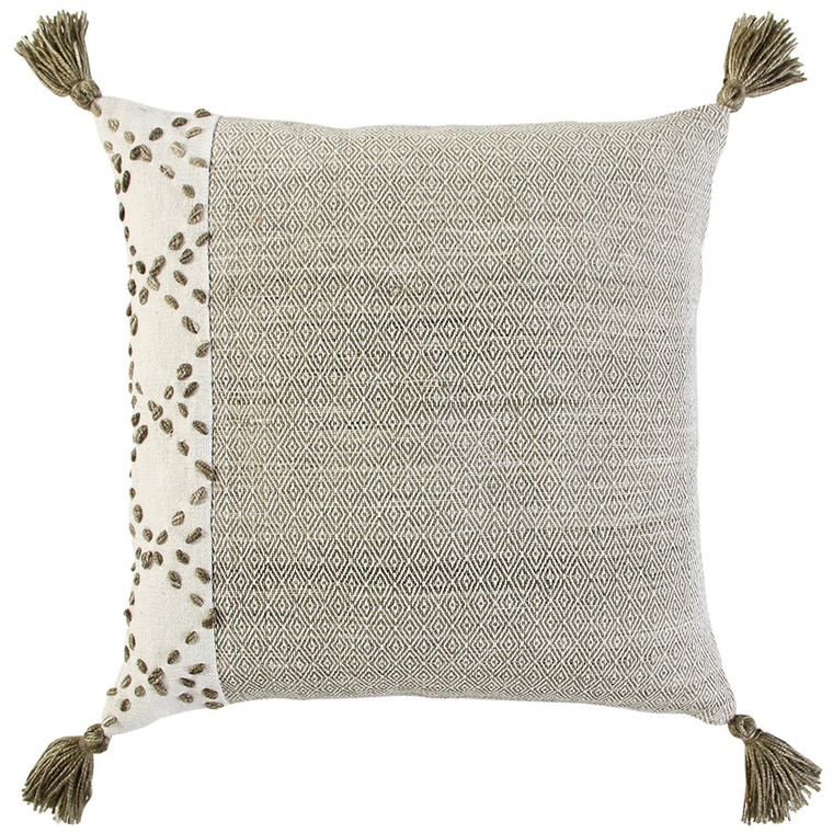 Homeroots Ivory Taupe Accent Stitch Color Block Throw Pillow 403475