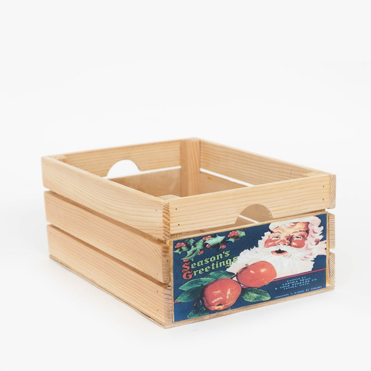 Homeroots 12" Organic Vintage Style Christmas Seasons Grettings Natural Wood Crate 406754