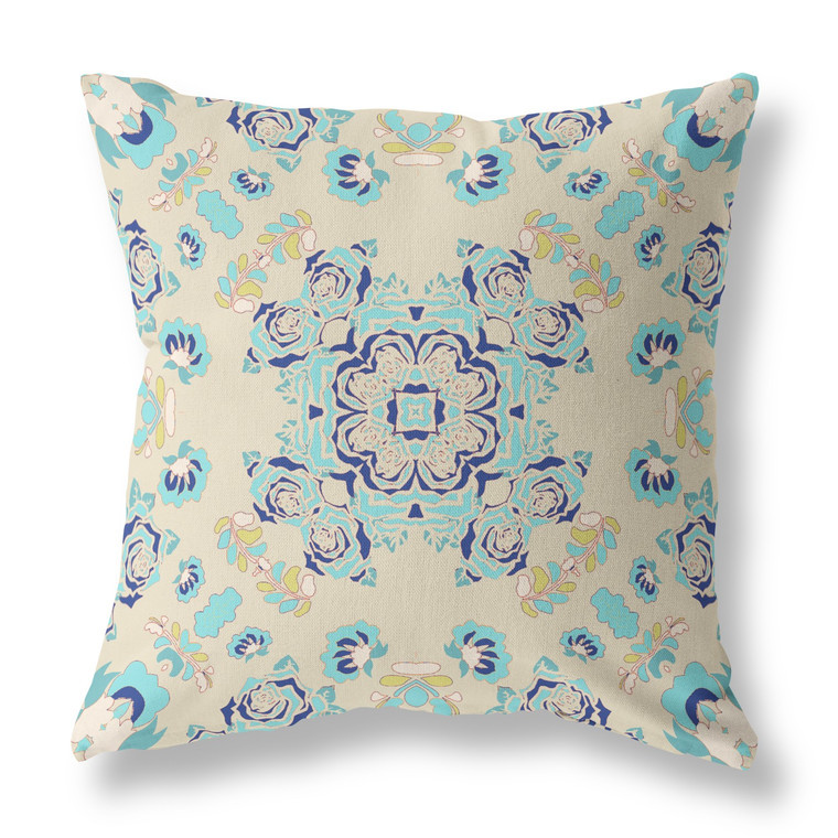 Homeroots 16" Blue Beige Wreath Indoor Outdoor Zippered Throw Pillow 411290