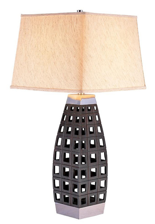 Homeroots Stylish Dark Brown Metal And Wood Table Lamp 468627