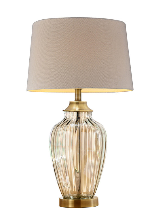 Homeroots Golden Hue Glass Table Lamp With Cream Fabric Shade 468679