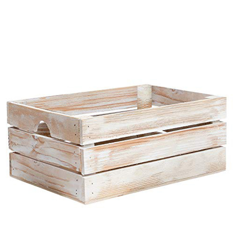 Homeroots 12" Organic Whitewash And Natural Distressed Wood Stacking Milk Crate 471941