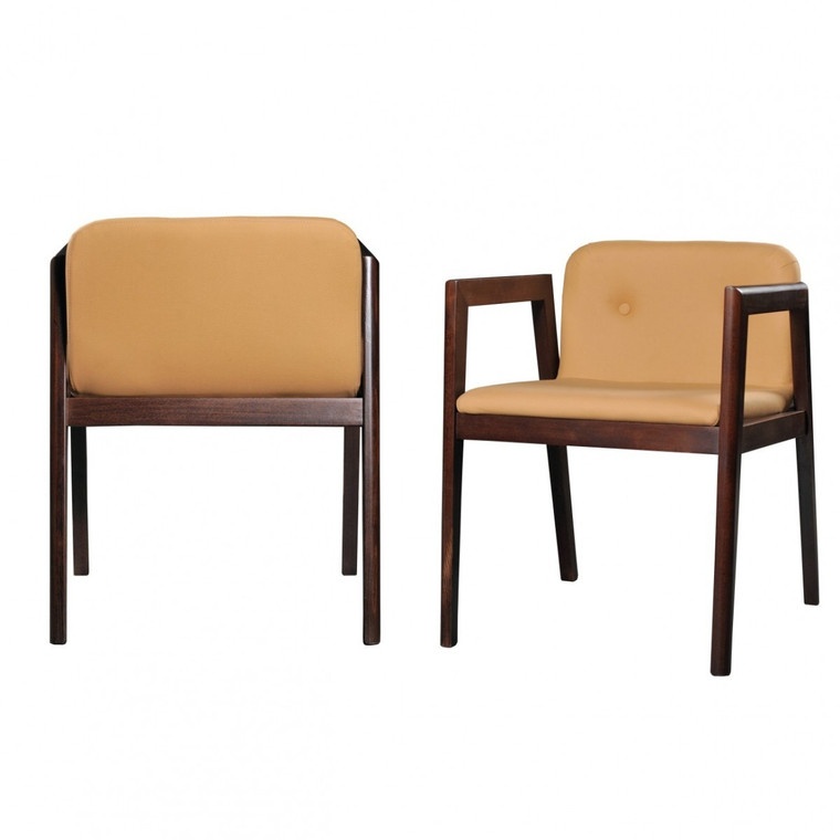 Homeroots Set Of Two Beige Modern Faux Leather Dining Chairs 472158