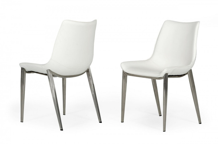 Homeroots Set Of Two White Faux Leather Modern Dining Chairs 472182