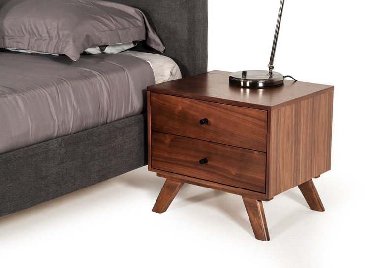 Homeroots Mid Century Classic Box Shaped Walnut Nightstand With Two Drawers 473015