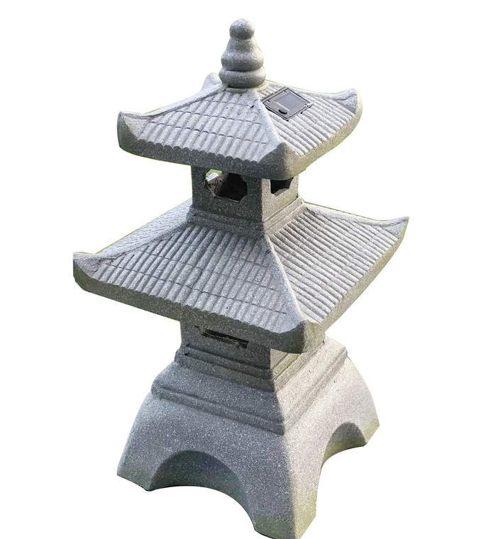 Homeroots 26" Dark Gray Pagoda Solar Light Lantern Outdoor Statue 473207