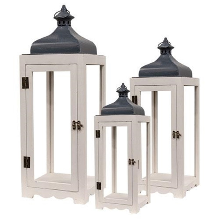 3/Set Metal & Wood Lanterns G1215003 By CWI Gifts