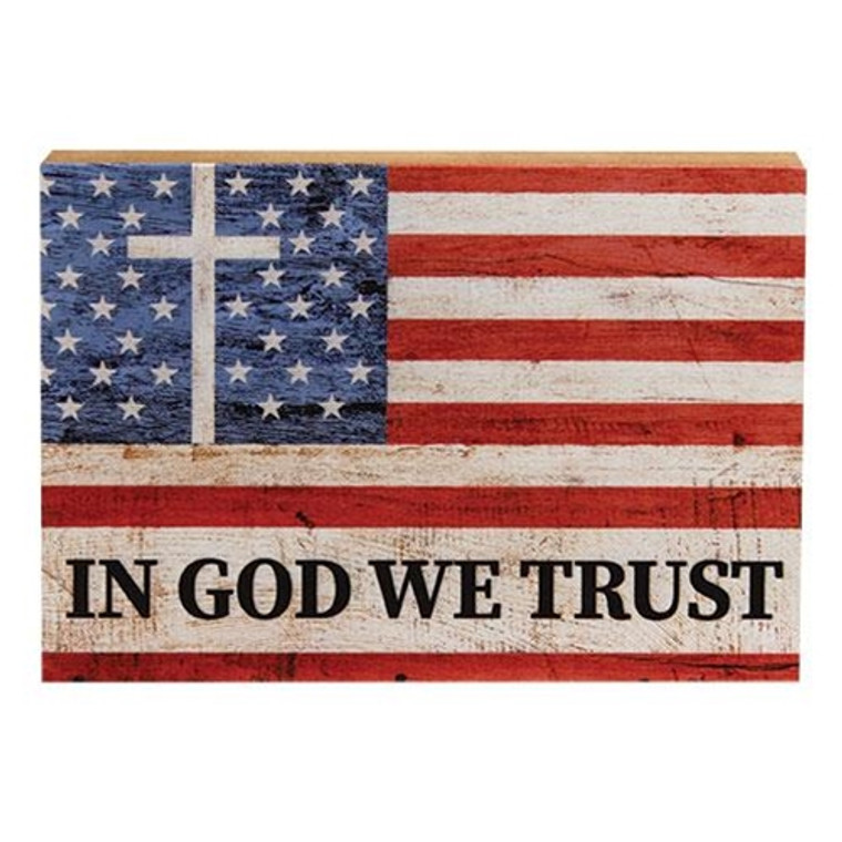 *In God We Trust Cross Flag Block G22929 By CWI Gifts