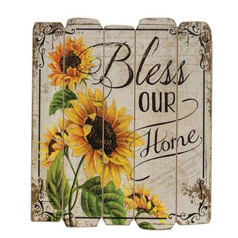 Bless Our Home Sunflower Picket Sign G2520630 By CWI Gifts