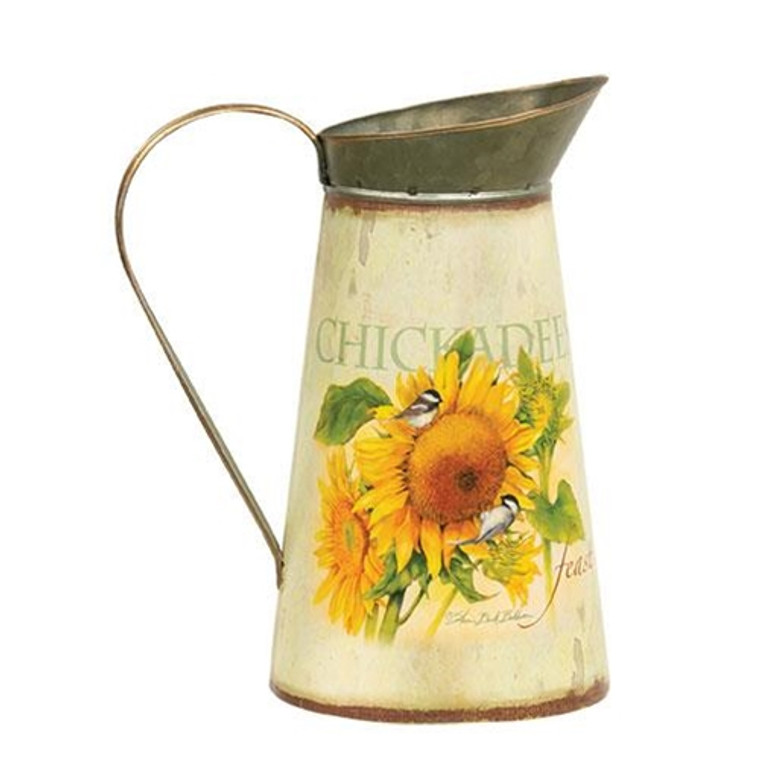 Chickadee & Sunflower Metal Pitcher G2521550 By CWI Gifts