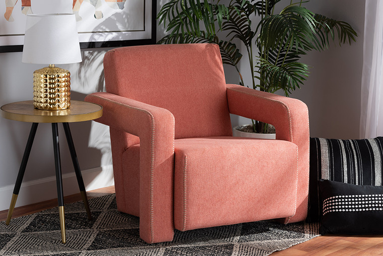 Baxton Studio Madian Modern And Contemporary Light Red Fabric Upholstered Armchair 2018-Red-CC