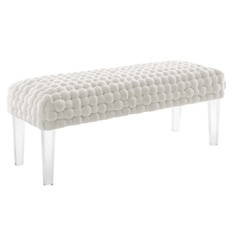Prologue Woven Performance Velvet Ottoman - White EEI-5037-WHI By Modway Furniture