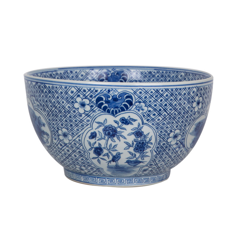 Blue And White Medallion Flower Bird Bowl 1183B By Legend Of Asia