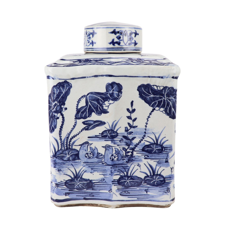 Blue And White Curved Tea Jar Lotus Motif 1304AC By Legend Of Asia