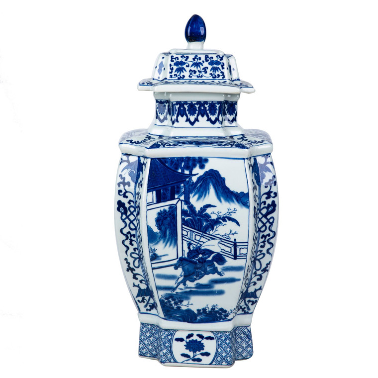 Blue And White Multi-Facet Warrior SQ Jar 1304F By Legend Of Asia