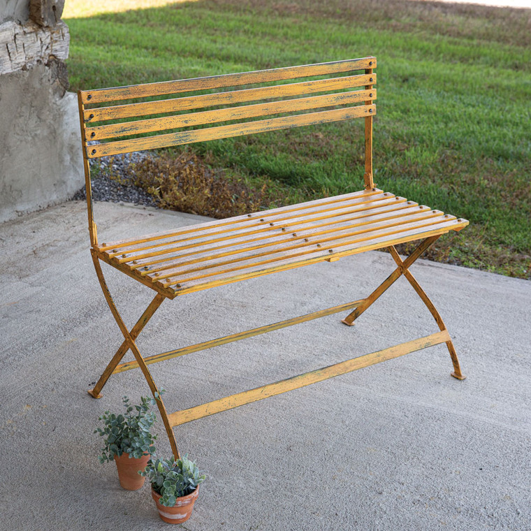 CTW Home Distressed Yellow Iron Folding Bench 510391