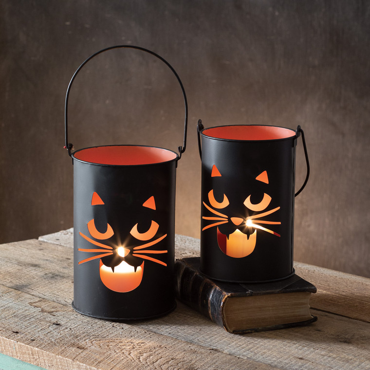 CTW Home Set Of Two Black Cat Bucket Luminaries 770578