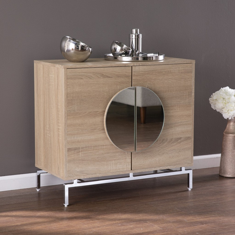 Homeroots Contemporary Mirrored Circle Double Door Bar Cabinet 401695