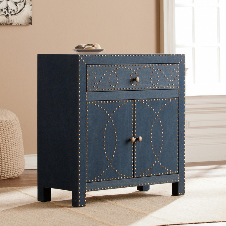 Homeroots Navy And Brass Nailhead Accent Storage Cabinet 401702