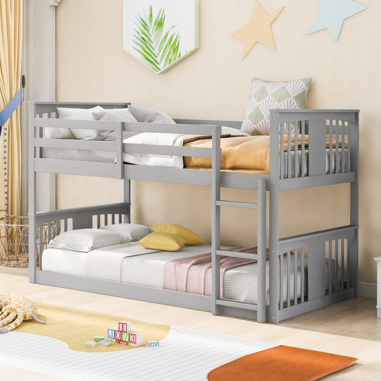 Homeroots Gray Classic Twin Over Twin Bunk Bed With Ladder 403601