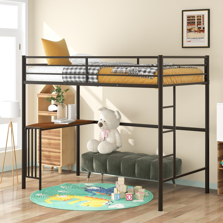 Homeroots Black Metal Twin Size Loft Bed With Desk 403642