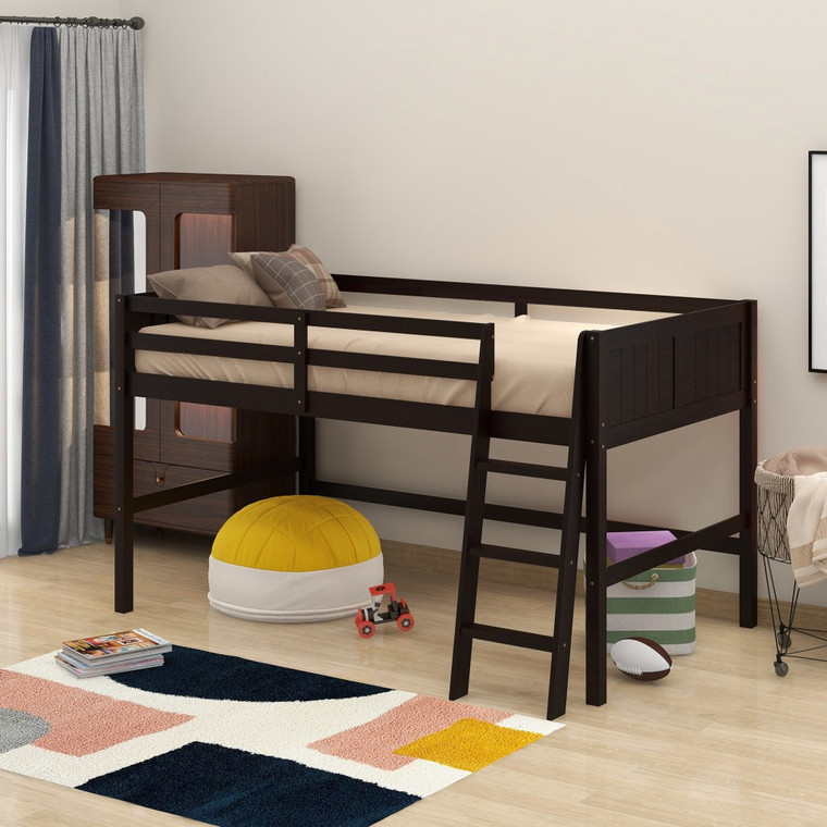 Homeroots Brown Twin Size Low Loft Bed With Ladder 404207