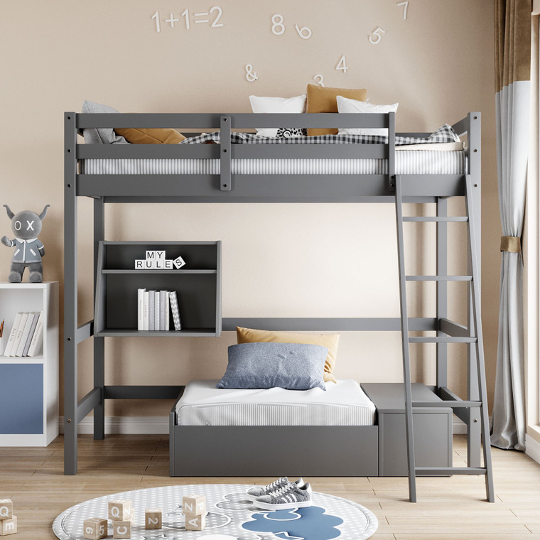 Homeroots Gray Convertible Twin Over Twin Bunk Bed With Storage 404237