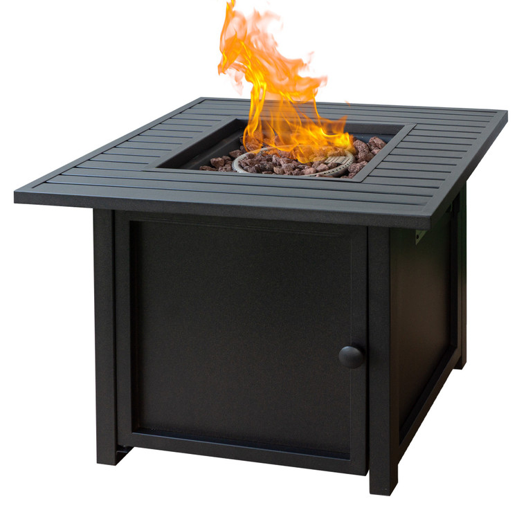 Homeroots 30" Brown Square Slat Top Fire Pit Table With Lid 410564