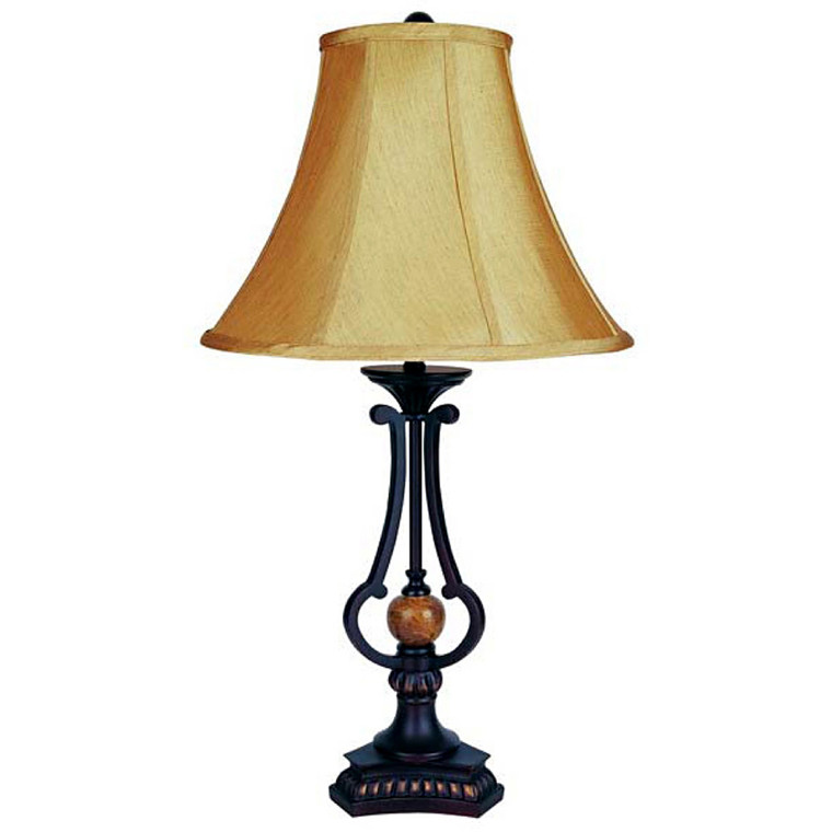 Homeroots Ornamental Black Table Lamp With Gold Fabric Shade 468488