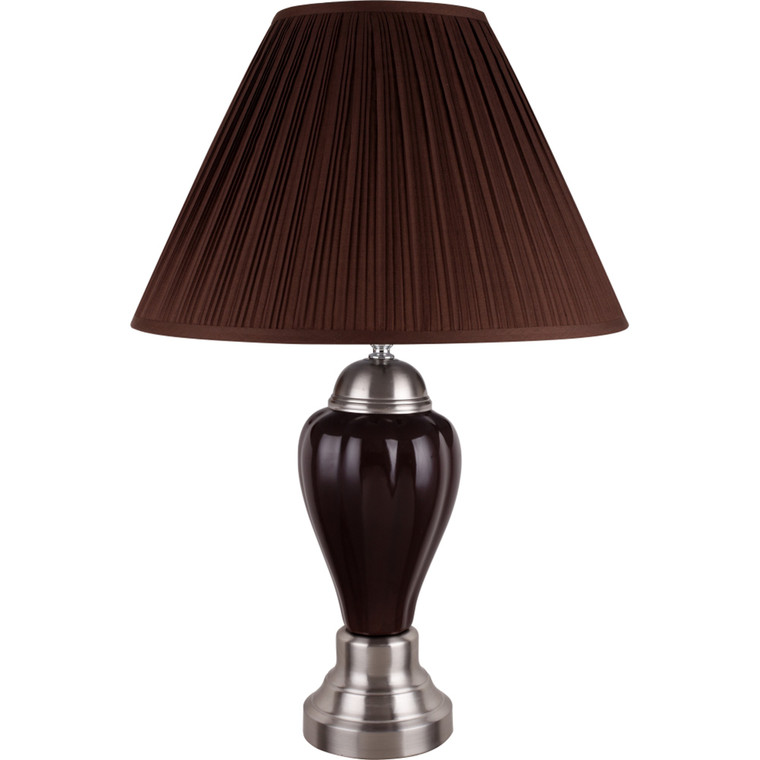 Homeroots Silver And Brown Table Lamp With Brown Shade 468529