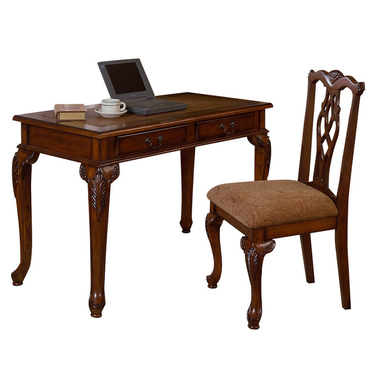 Homeroots Classic Dark Walnut Office And Home Two Piece Desk Set 469110