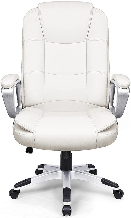 Homeroots White Leather Executive Chair With Lumbar Support 470435