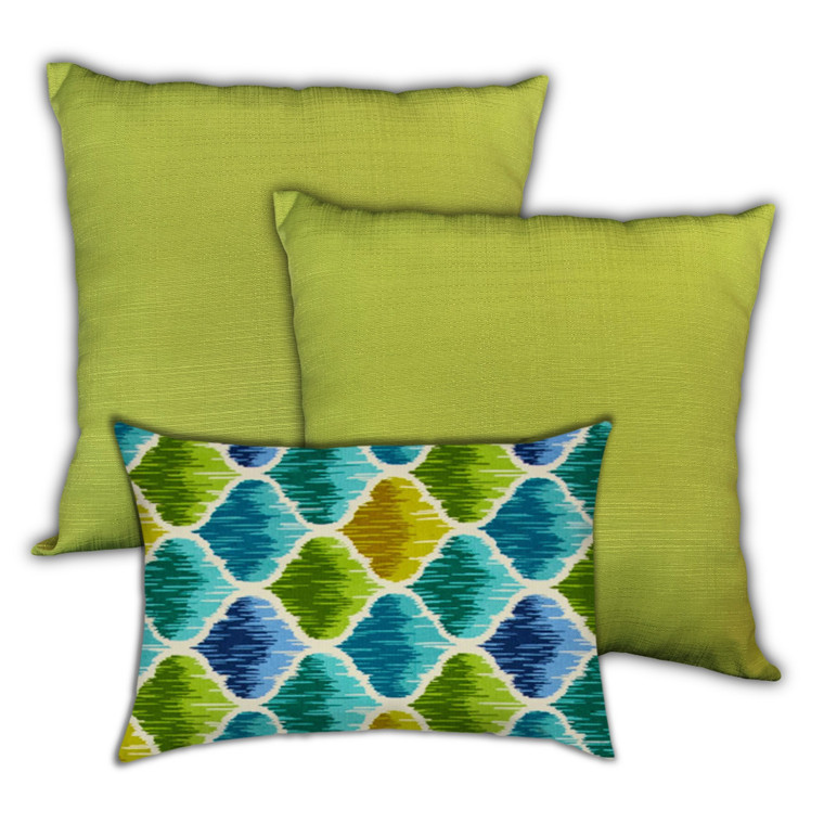 Homeroots Set Of 3 Green Trellis Indoor Outdoor Zippered Pillows 472124