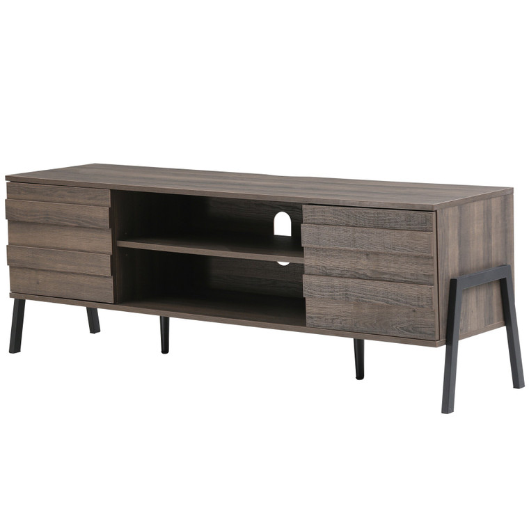 Homeroots Modern Brown Wooden Tv Stand With Pop Up Doors 473264