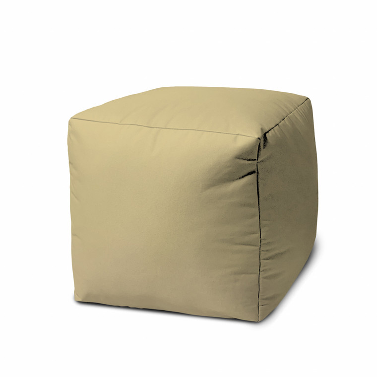 Homeroots 17" Cool Creamy Yellow Beige Solid Color Indoor Outdoor Pouf Cover 474968