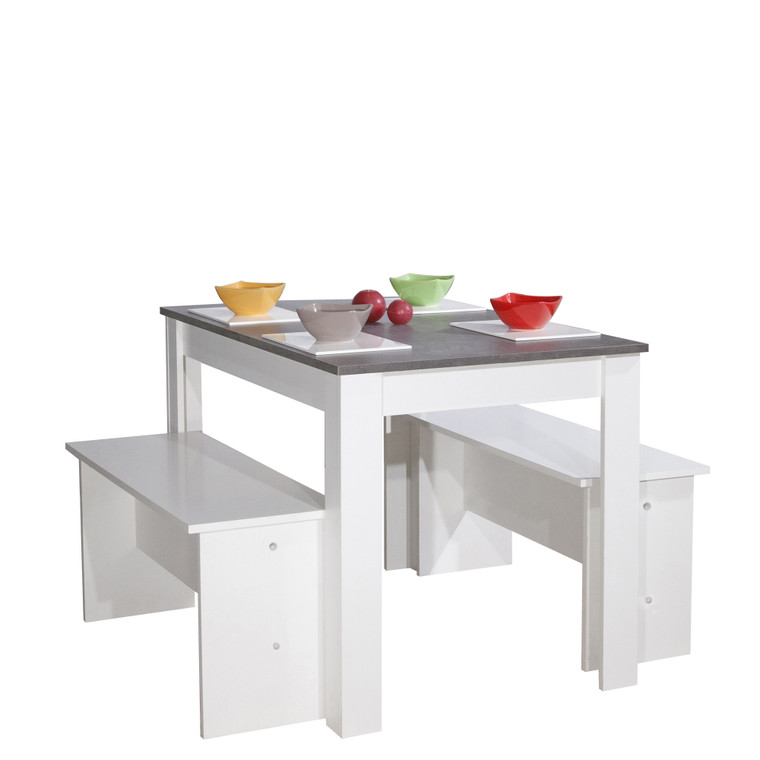 TemaHome Nice Dining Table w/ Benches - White / Concrete Look - E2281A2198X00