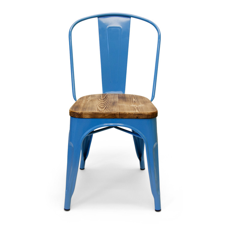 Aeon Blue Powder Coated Galvanized Steel Dining Chair With Wood Seat - Set Of 2 AE3534-Blue
