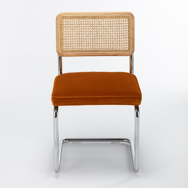 Aeon Cognac Velvet Dining Chair With Nat Cane & Chrome - Set Of 2 AE8250-Cognac