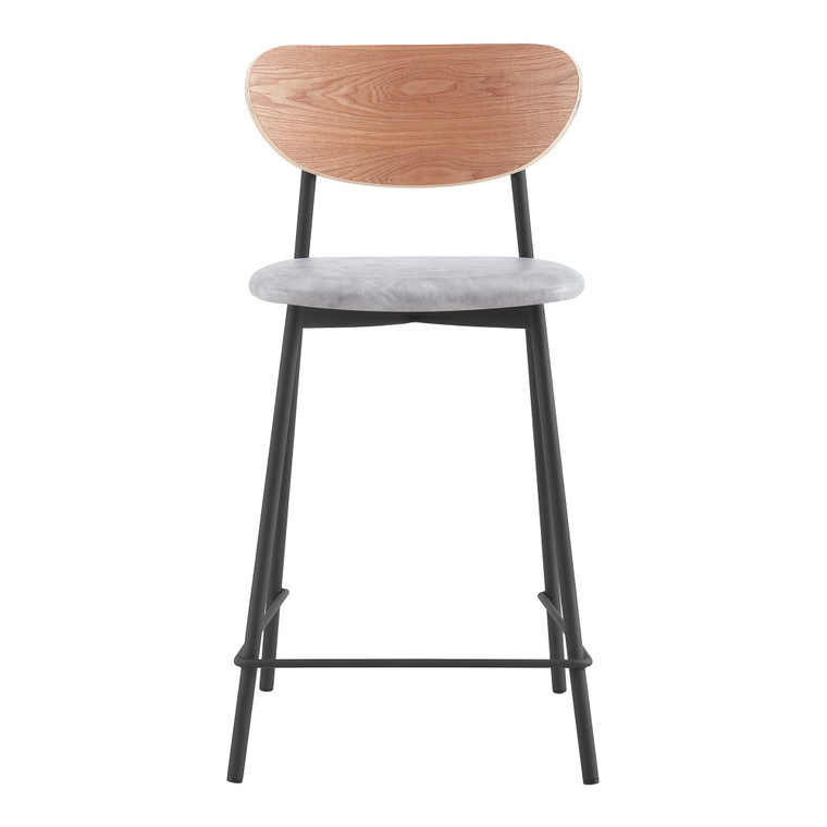 Aeon Grey Faux Leather Counter Stool With Natural Wood Finished Back - Set Of 2 AE9075-Ctr-Grey