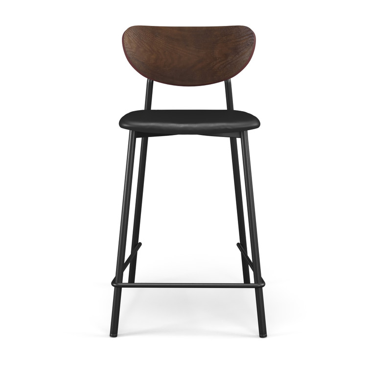 Aeon Black Faux Leather Counter Stool With Walnut Wood Finished Back - Set Of 2 AE9075-Ctr-Walnut-Black