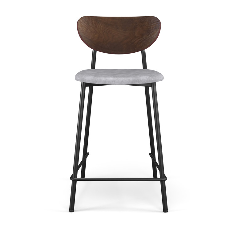 Aeon Grey Faux Leather Counter Stool With Walnut Wood Finished Back - Set Of 2 AE9075-Ctr-Walnut-Grey