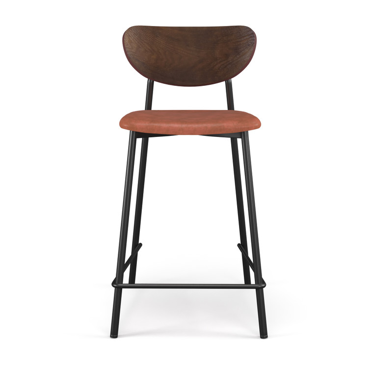 Aeon Tan Faux Leather Counter Stool With Walnut Wood Finished Back - Set Of 2 AE9075-Ctr-Walnut-Tan