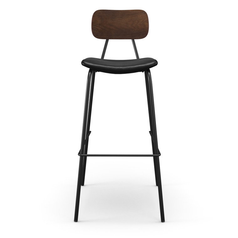 Aeon Black Faux Leather Bar Stool With Walnut Finished Back - Set Of 2 AE9087-Bar Walnut-Black