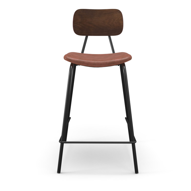 Aeon Tan Faux Leather Counter Stool With Walnut Finished Back - Set Of 2 AE9087-Ctr Walnut-Tan