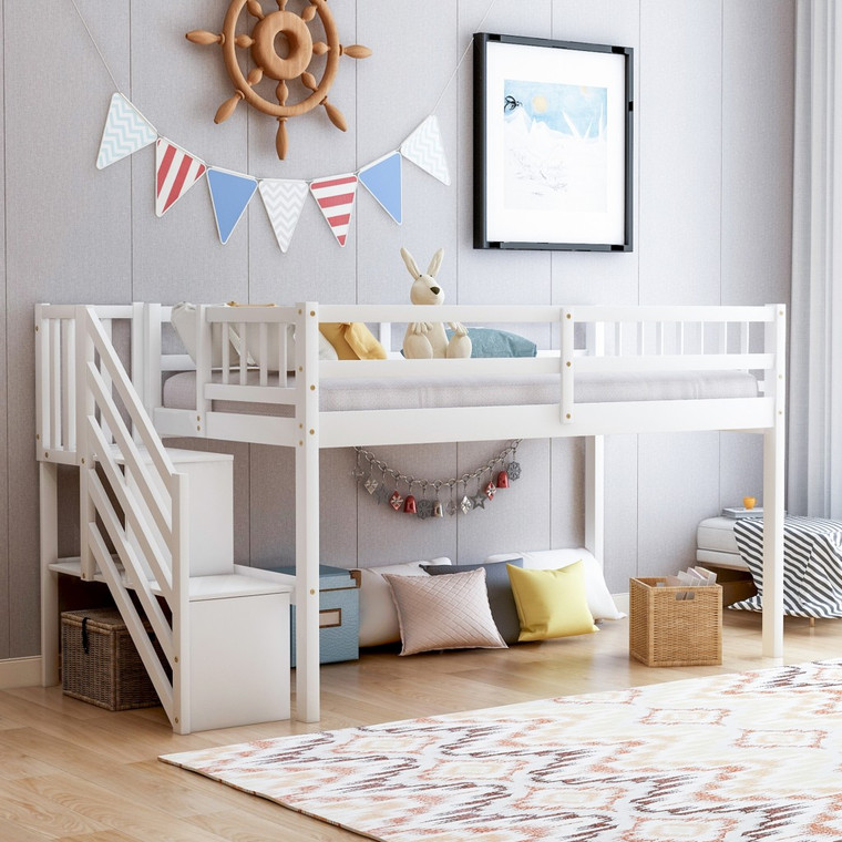 Homeroots White Twin Size Low Loft Bed With Ladder 404074