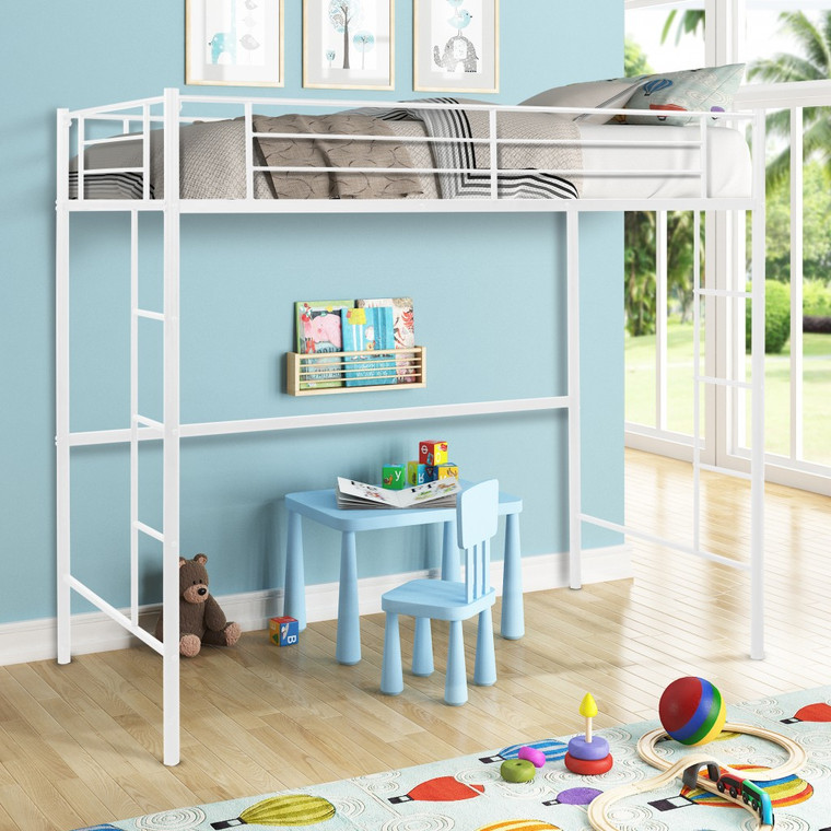 Homeroots White Twin Size Metal Loft Bed 404113