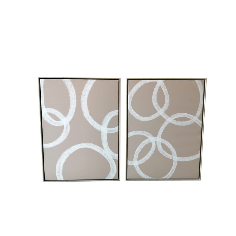 Homeroots Set Of Two Blush And White Abstract Circles Framed Canvas Wall Art 470341