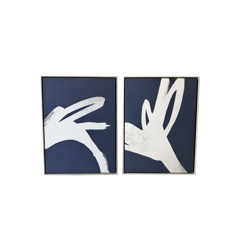 Homeroots Set Of Two Bold Blue And White Abstract Framed Canvas Wall Art 470342